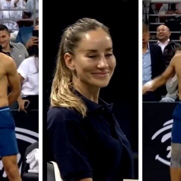 Femeile-din-primele-randuri-au-luat-o-razna-cand-l-au-vazut-pe-Novak-Djokovic-dezbracat.jpg Femeile din primele rânduri au luat-o razna când l-au văzut pe Novak Djokovic dezbrăcat. Au scos telefoanele și l-au filmat pe sârb în timpul unui număr de striptease, pe teren, iar bulgarul Grigor Dimitrov a reacționat pe măsură