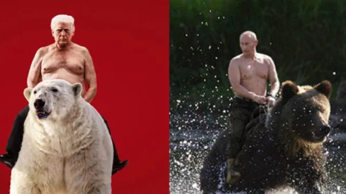 Imaginea lui Dpnald Trump pe un urs polar seamă cu fotografia lui Vladimir Putin