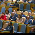Dacian Cioloș, Mirabela Grădinaru, Oana Țoiu și Marius Lazurca, în sala unde Nicușor Dan a vorbit la Adunarea Generală a ONU de la New York